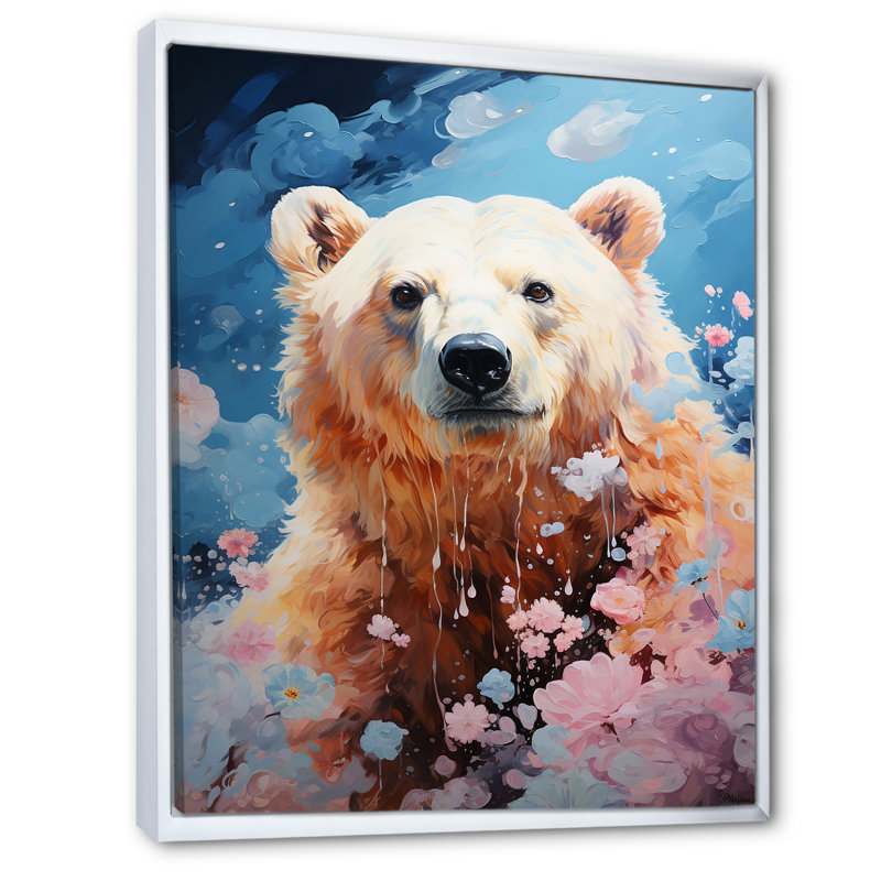 Ours polaire pastel sérénité I sur toile, H 32 po x l 16 po x P 1 po, Cadre flottant blanc