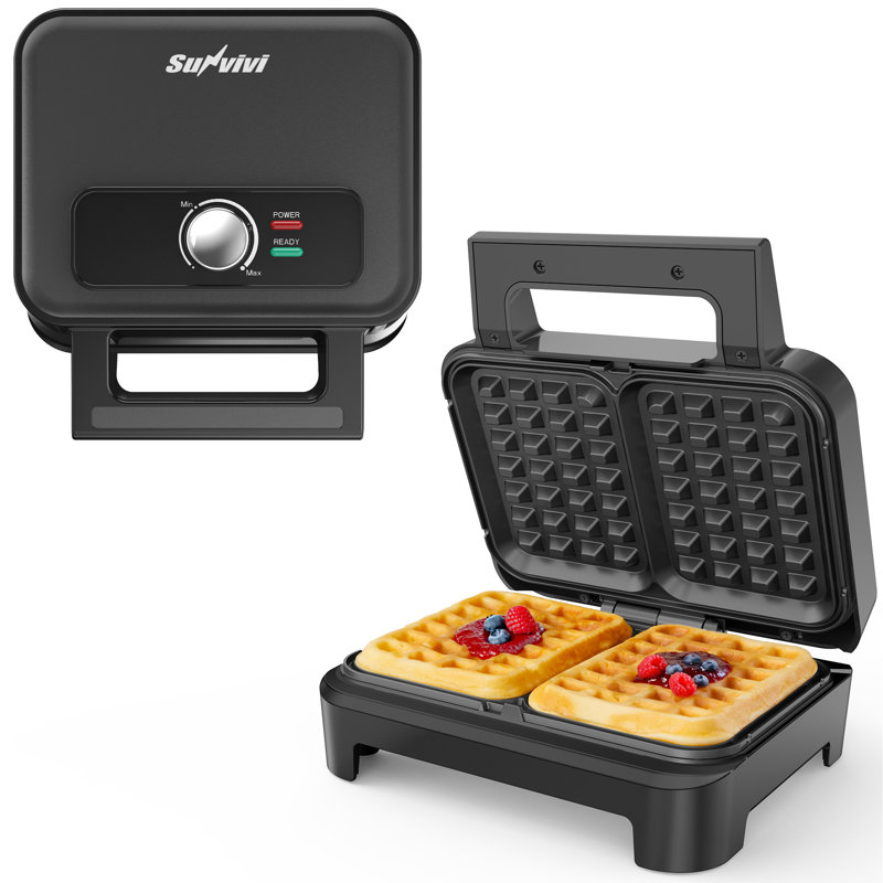 Gaufrier électrique, 2 tranches antiadhésives avec température réglable et voyant lumineux, noir