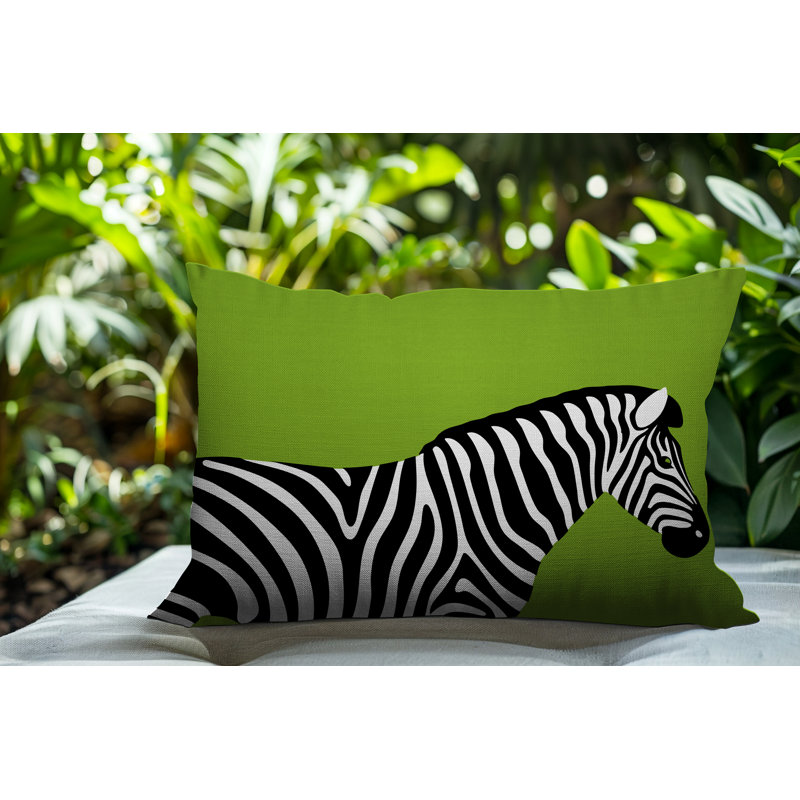 Oreiller rectangulaire réversible intérieur / extérieur Hala Zebra, Chartreuse, H 20 po x l 14 po