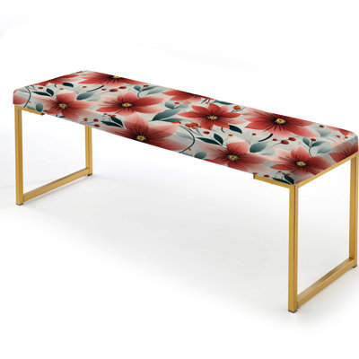 Red Coastal Harmony Floral Pattern - Floral Upholstered Gold Bench