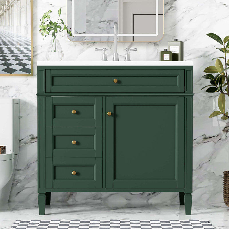 Meuble-lavabo 36 po avec lavabo supérieur, Vert, Doré