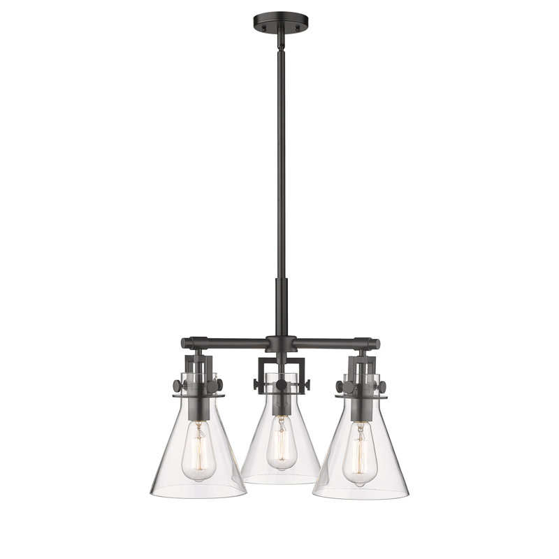 Luminaire suspendu sur tige 3 lumières Slatington, Transparent, Noir mat