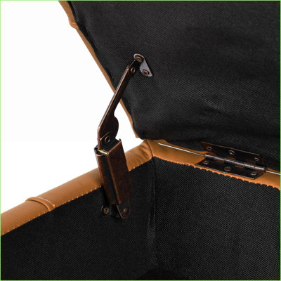 Banc de rangement en cuir avec repose-pieds anti-rayures, entrée pour animaux de compagnie | Pieds en acier doré | Orange | Or | Métal
