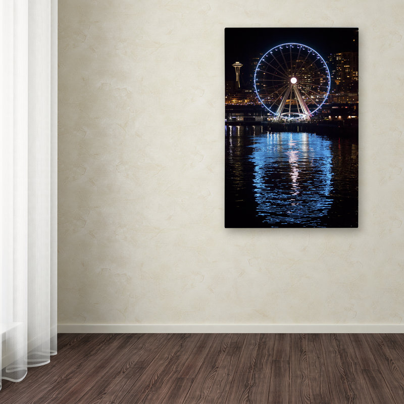 «Seattle Waterfront at Night» par Zader, reproduction de photo sur toile tendue, H 32 po x l 22 po x P 2 po