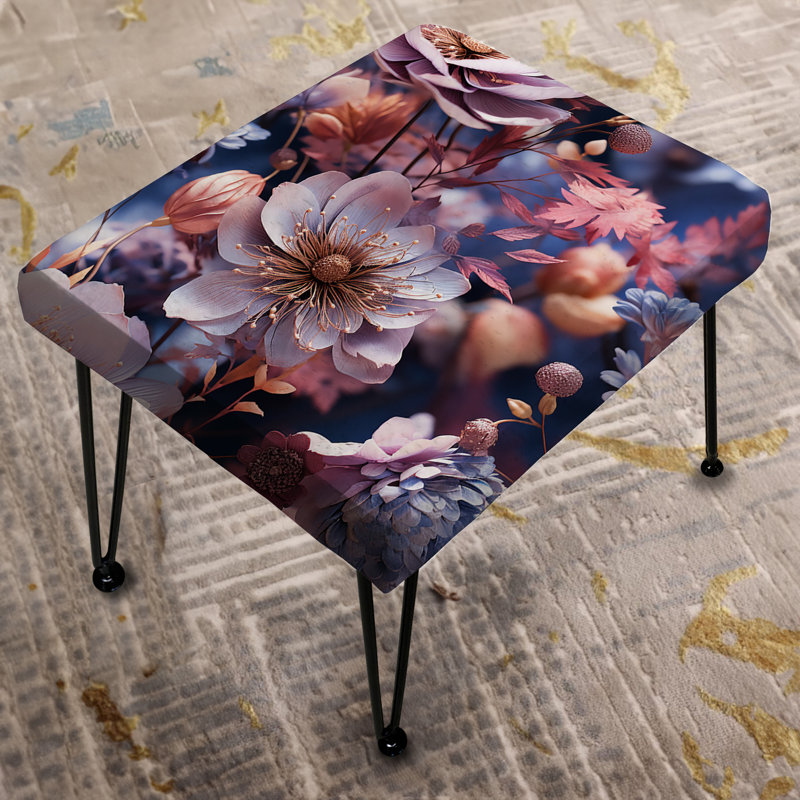 Repose-pieds floral bleu et mauve - Repose-pieds rectangulaire floral