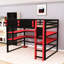 Lit mezzanine en bois avec bureau, tablettes, ports de recharge et éclairage DEL-706837850-706837828