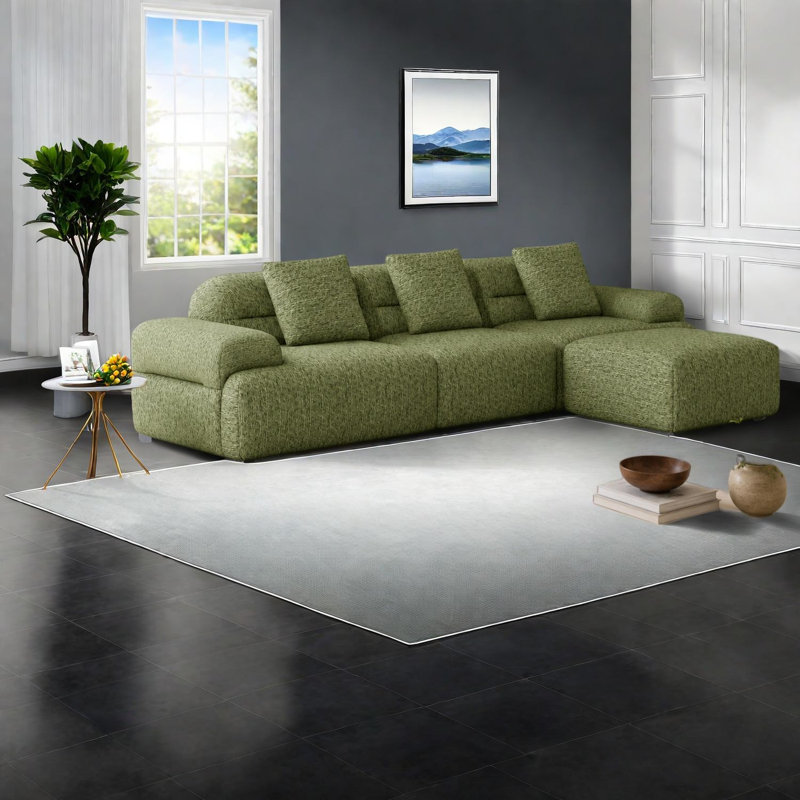 Canapé d'angle moderne à compression, canapé en velours côtelé vert noirâtre en forme de L pour la maison, Green