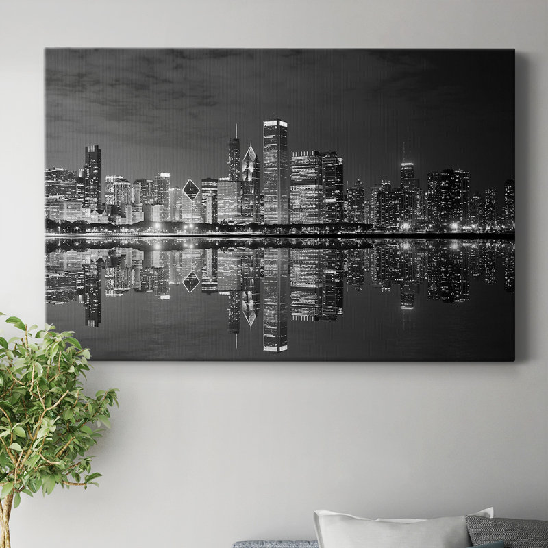 13_Théâtre panoramique noir et blanc Panorama de Chicago - Prêt à accrocher, H 16 po x l 27 po x P 1,5 po