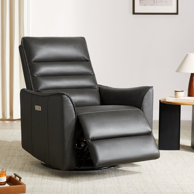 Fauteuil inclinable électrique Gabi, Impression sur fond en cuir fleur gris foncé