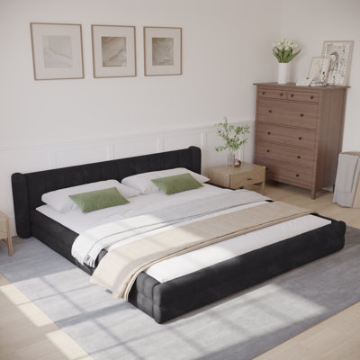 Base de lit tapissier Chenille, lit plateforme avec tête de lit à oreilles