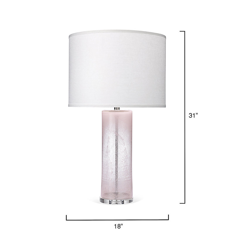 Pink Glass Table Lamp with White Linen Shade