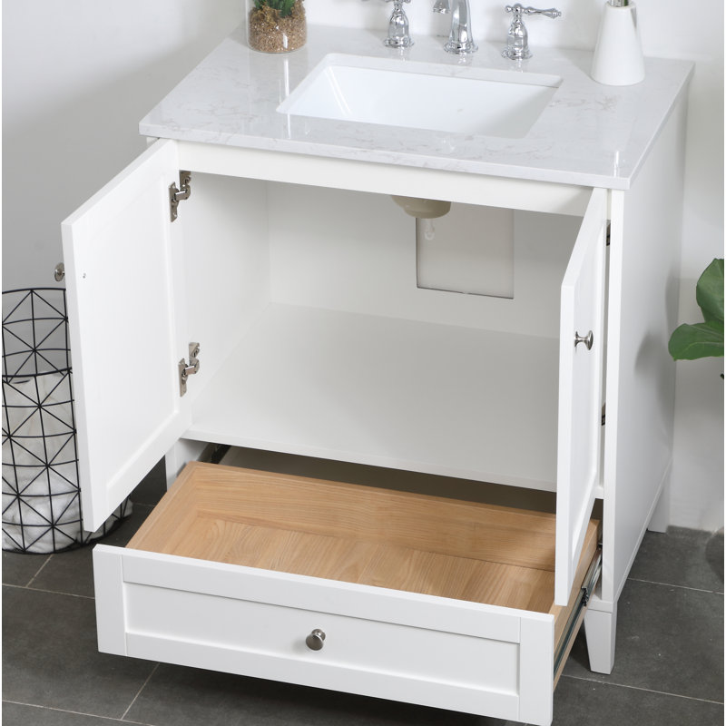 Selma 30'' Single Bathroom Vanity with Engineered Marble Top, Off White