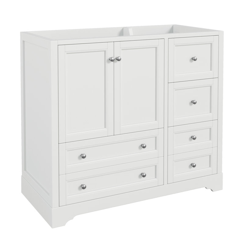 Meuble-lavabo autoportant en bois massif avec 4 tiroirs de rangement et une porte à fermeture en douceur sans évier inclus