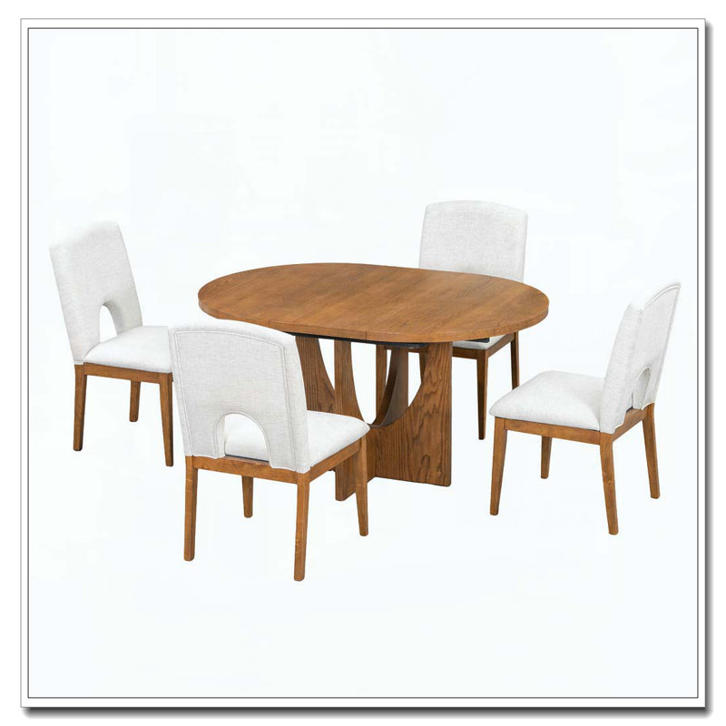 Ensemble de table de salle à manger moderne extensible avec chaises, Noyer/blanc