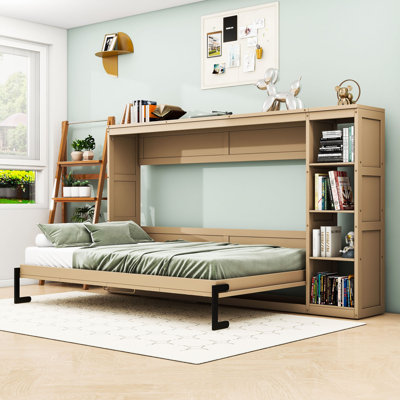 Wood Murphy Bed with Bookshelf