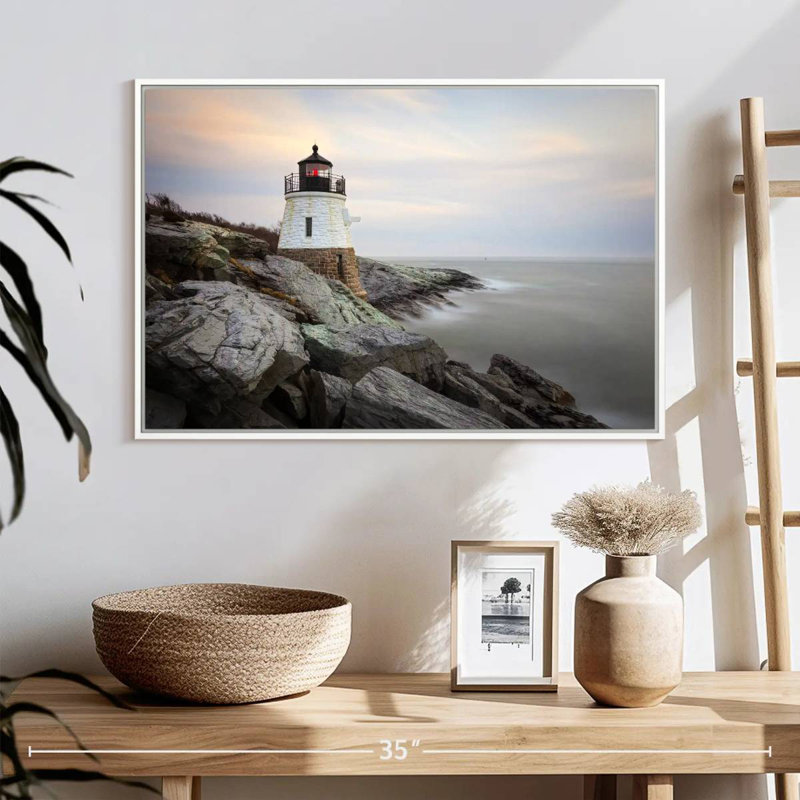 Phare de Coastal Castle Hill, Cadre flottant blanc, 25 po x 17 po