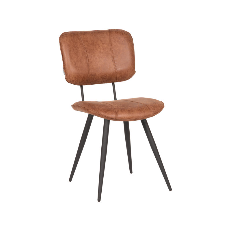 Kaibito 49cm H Genuine Leather Upholstered Metal Side Chair, Cognac