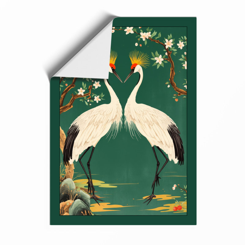 Cranes in Bloom Japandi - Framed Print, A4 - 29.7 x 21.0 cm, Unframed