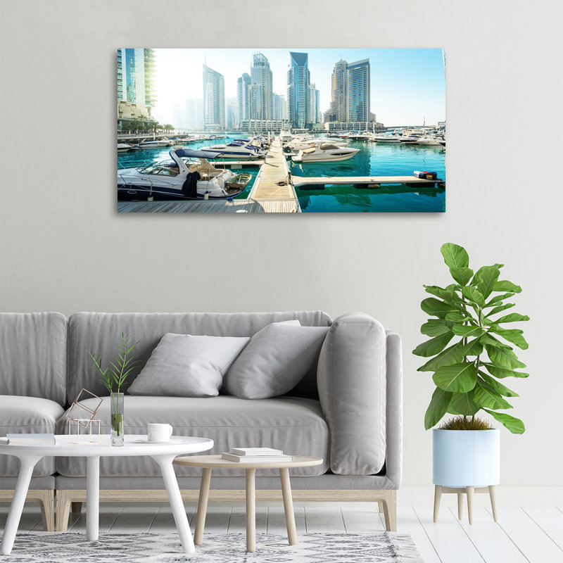 Marina in Dubai 1 Piece Wall Art on Glass, 50cm H x 100cm W x 2cm D, Canvas