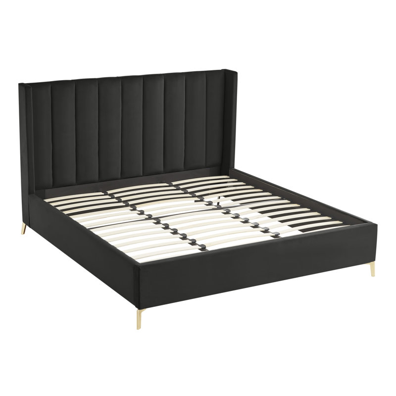 Lit plateforme Lomax, Velours beige, Très grand