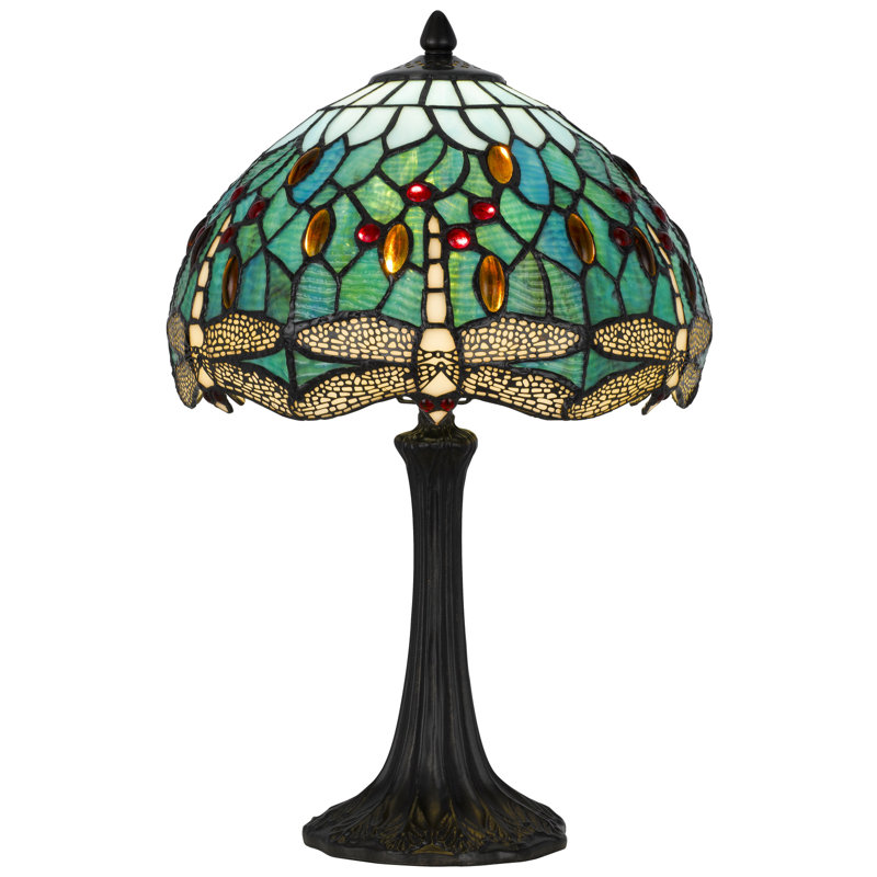 Lampe de table d'appoint de 49,5 cm (19,5 po) de hauteur, design Tiffany en résine émeraude avec finition bronze