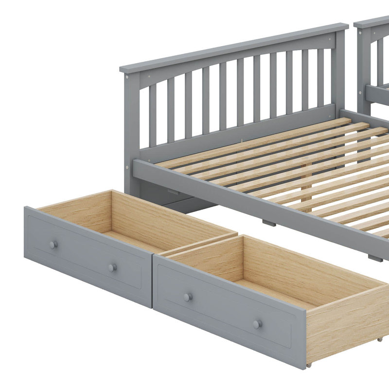 Lit superposé simple au-dessus de double avec deux tiroirs de rangement, lit superposé convertible, peut être converti en deux lits de repos