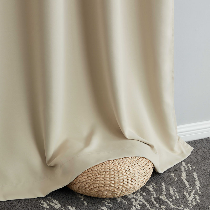 Alis Solid Color 100% Blackout Thermal Grommet Curtain Panels, Beige, 52" W x 63" L