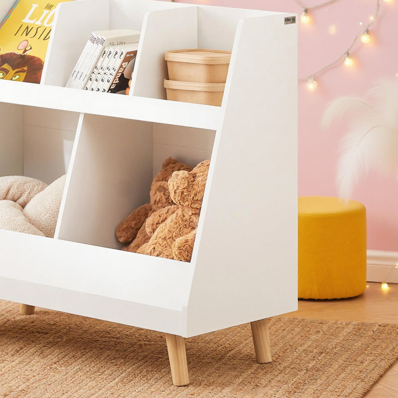 Kids Bookshelf with Storage Montessori Bookshelf for Book Nook Reading Nook & Toy Storage with 5 Compartments,White,33.9"W X 14.2"D X 30.7"H