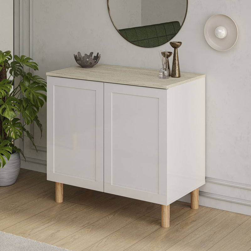 Buffet de 35 po de largeur Boli, Blanc / Traverten, 35 po de largeur