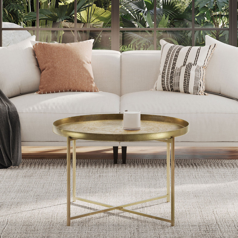 Antique Brass Round Metal Tray Top End Table