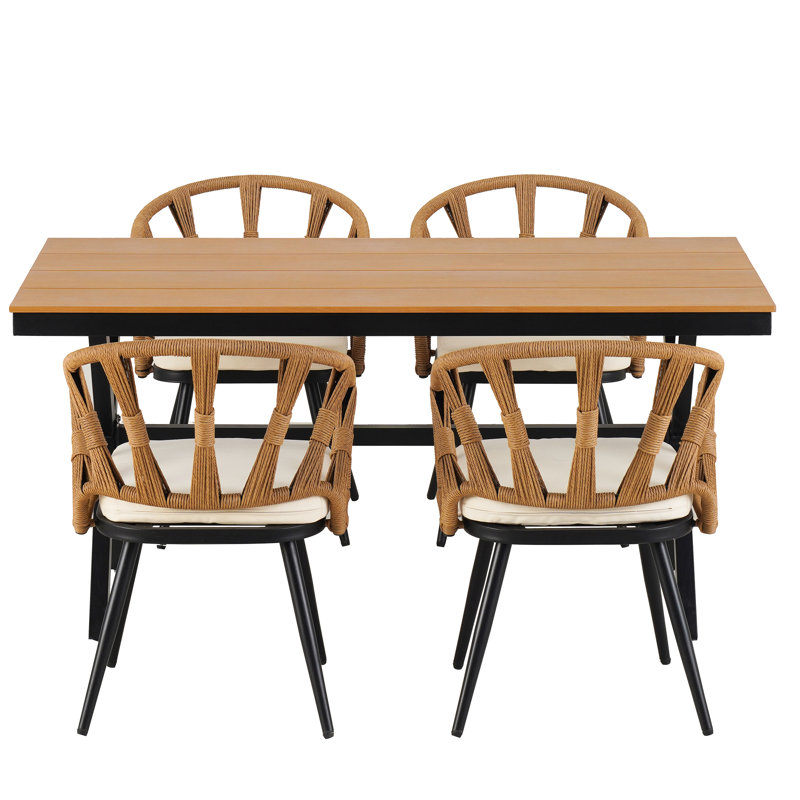 Élégant extérieur avec chaises en PE et table de jardin en bois en plastique confortable, Dark Yellow