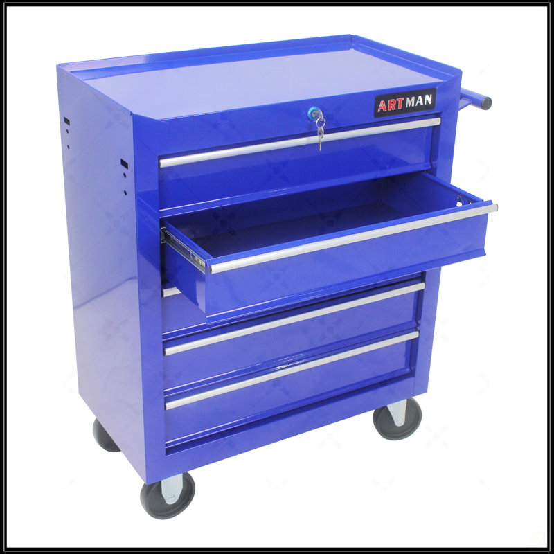 Chariot à outils multifonctionnel à 5 tiroirs avec roulettes, Bleu