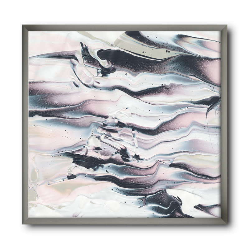 Gris marbré en V - reproduction de cadre photo sur toile, Cadre argenté, H 16 po x l 16 po x P 1 po