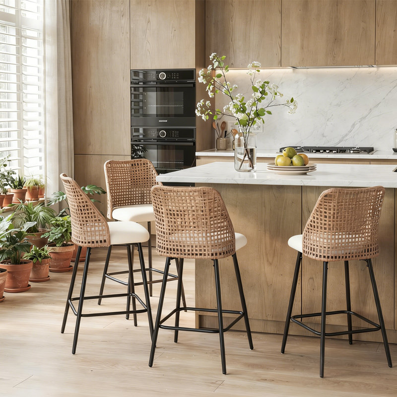 Upholstered Chenille Bar Stool, Beige