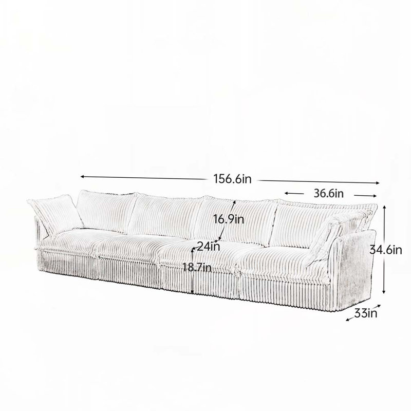 Canapé 4 places avec accoudoirs souples, assise profonde, Crème, crème