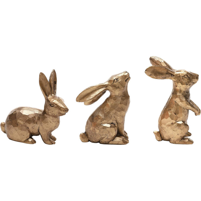 Ensemble de 3 figurines de lapin de Pâques en polyrésine dorée, ensemble de 3 lapins de Pâques