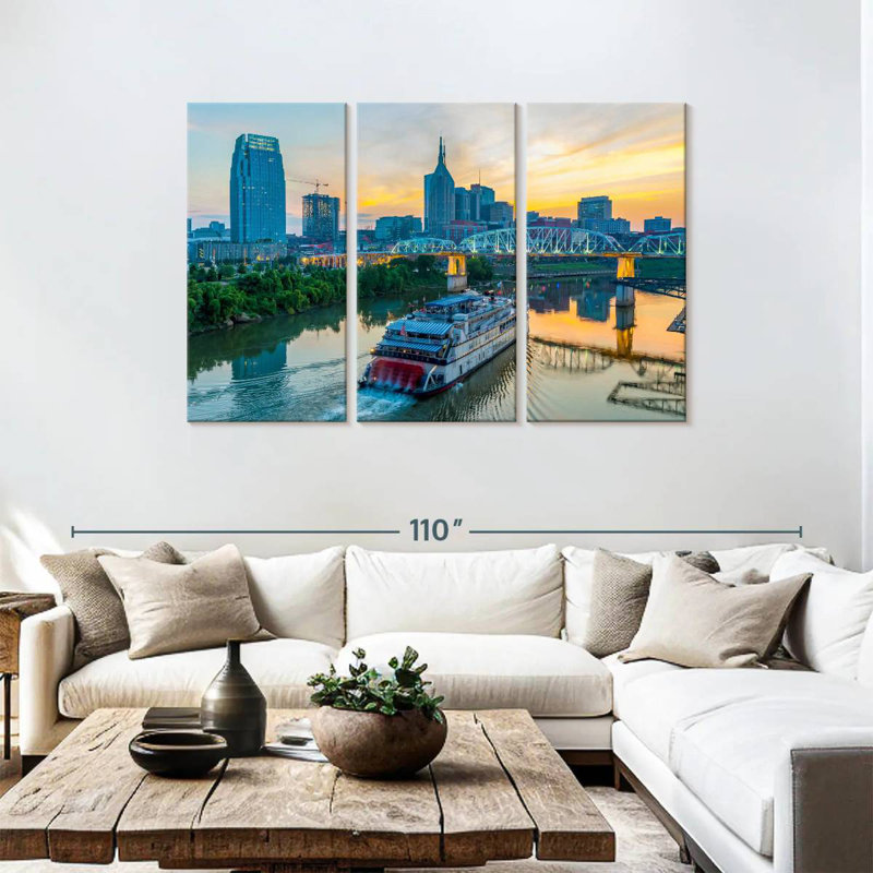 Sebbie Nashville Skyline au coucher du soleil, H 48 po x l 74 po