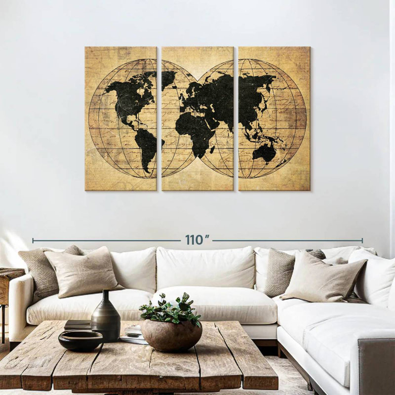 Carte du monde Aliaz Old Globe, H 48 po x l 74 po