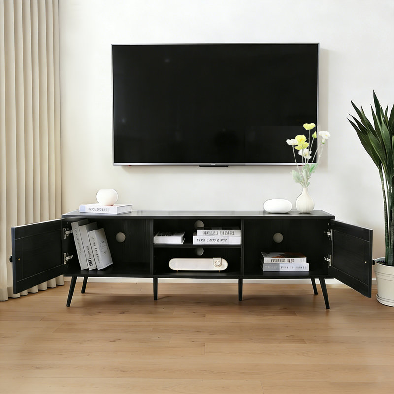 Meuble télé moderne noir avec meuble de rangement pour téléviseur de 60 po ou moins