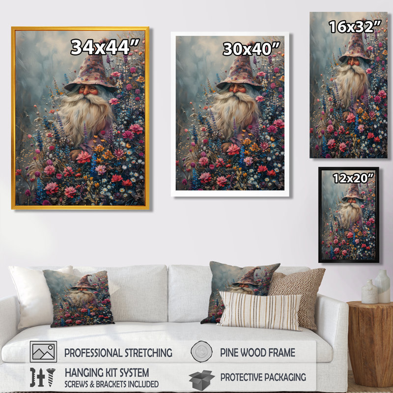 Gnome rose et rose au printemps, H 24 po x l 32 po, Toile tendue