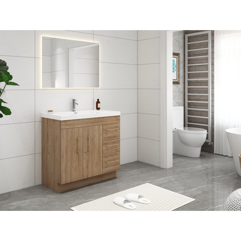 Meuble-lavabo simple 36 po Carliss, Naturel / chêne, Or