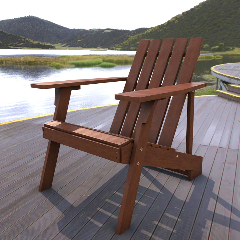 Irving Classic Solid Acacia Wood Adirondack Chair, Dark Brown Weather-Resistant Outdoor Patio Seating for Garden, Deck, and Fire Pit