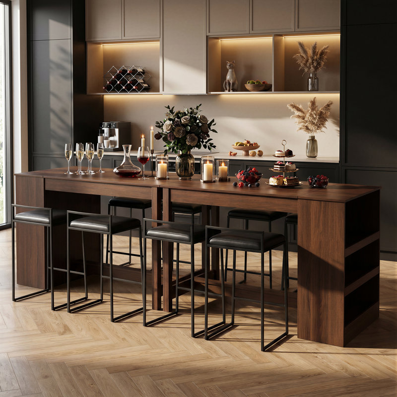 Table de bar rectangulaire de 150 cm (59 po) de hauteur comptoir avec étagères de rangement latérales, table de bar de cuisine et table à manger pour salle à manger
