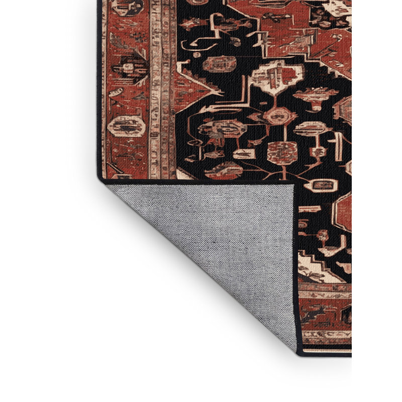 Machine Washable Persian Brown Area Rug, Round 4'