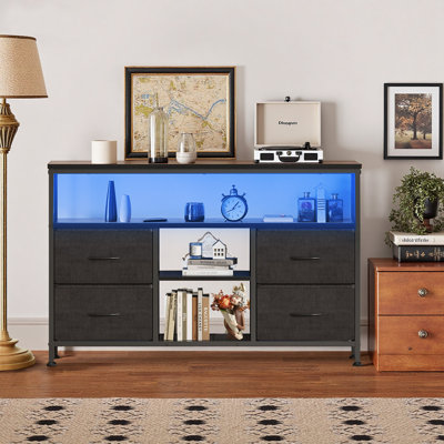 TV Stand with LED Lights and Power Outlets for Bedroom