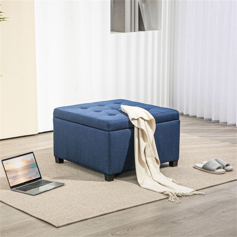 Repose-pieds capitonné avec boutons en tissu d'eucalyptus