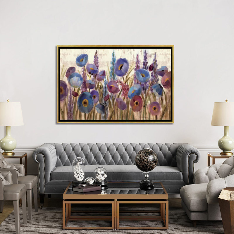 Lupins et coquelicots par Silvia Vassileva - reproduction d'art, Toile encadrée d'or, Aucun mat, H 40 po x l 60 po x P 1,5 po