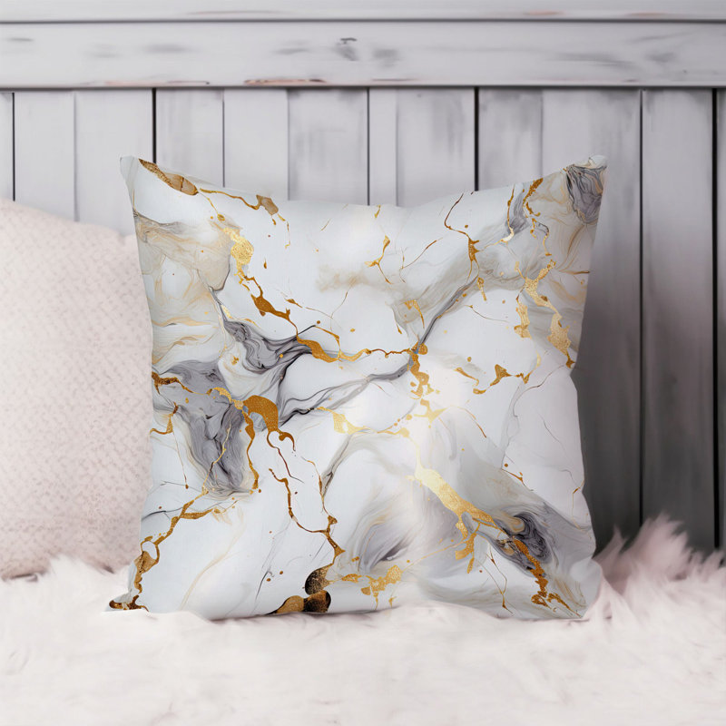 Abstract Gray & Gold Marble Geode IV Modern, 18"H x 18"W