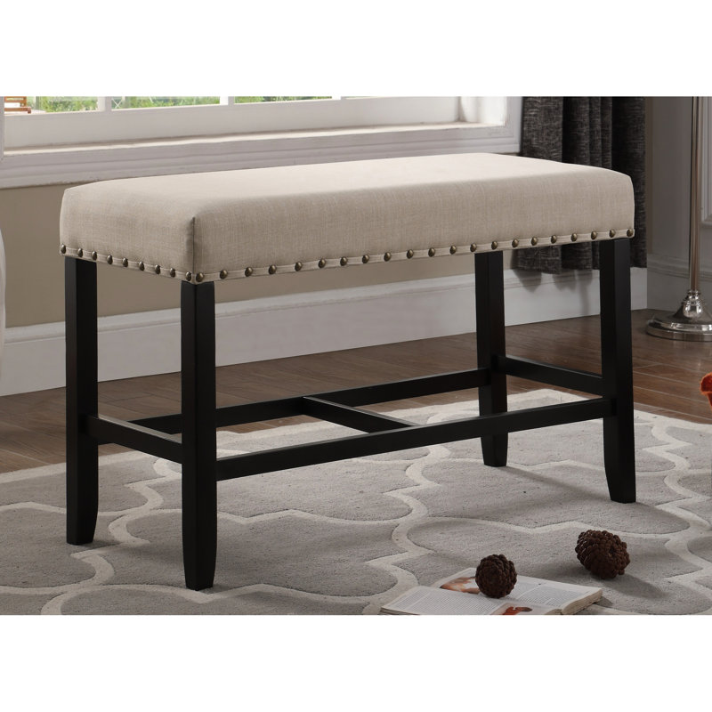 Counter Height Tan Dining Bench, Blend Material, 25.5"H X 16.5"D 41"W, Nailhead Bench For Room, Trim, 41"W, Tan