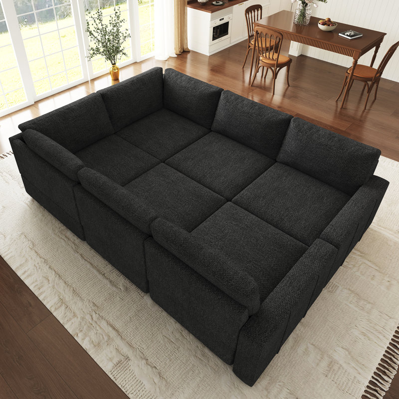 Canapé modulaire en U Seybert, Chenille grise foncée, H 36 po x l 110,2 po x P 58,4 po
